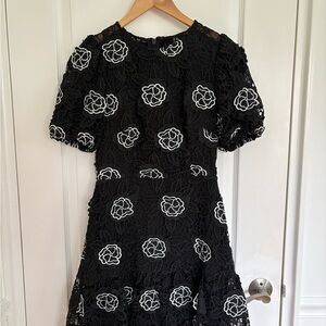 Milly Black Dress with White Floral Embroidery